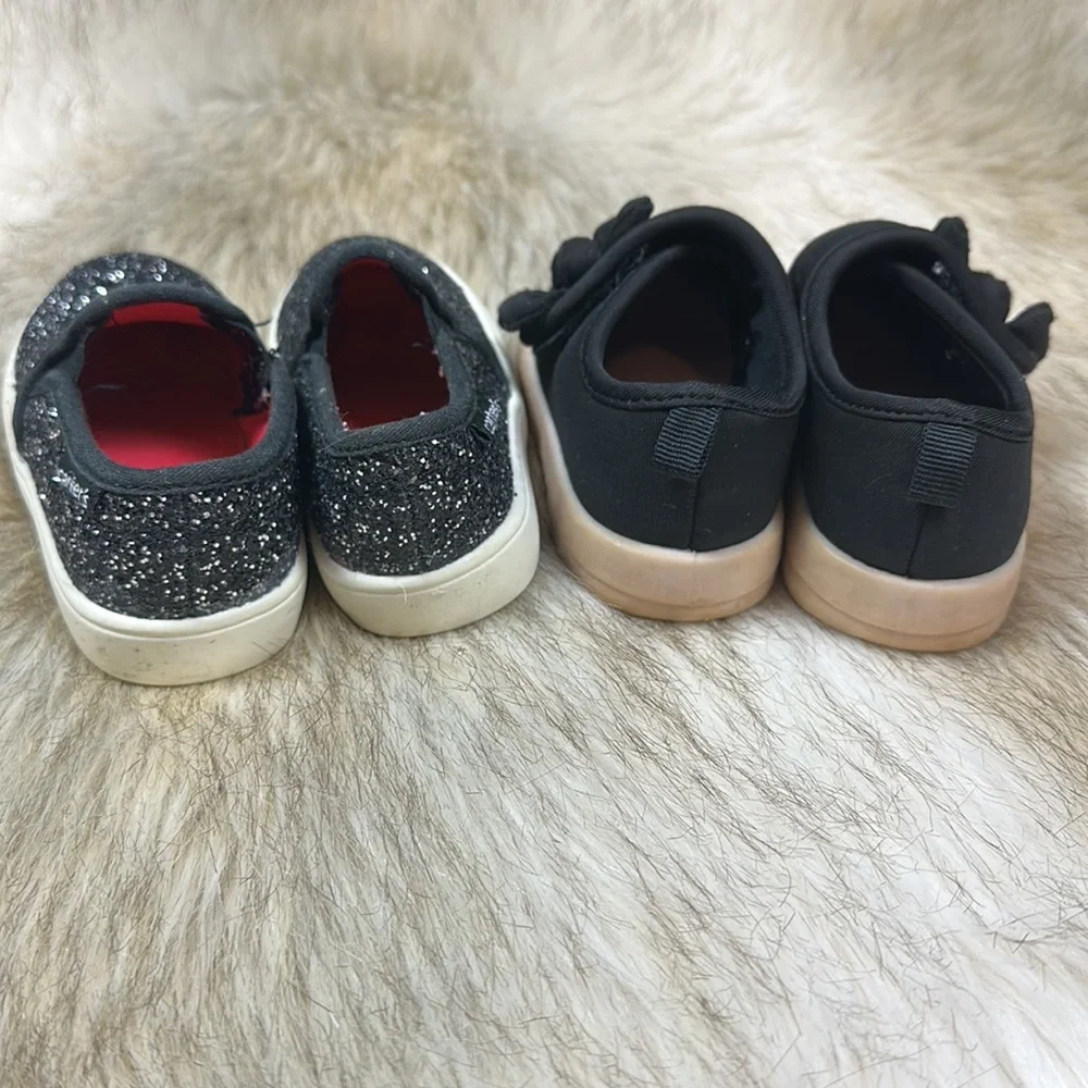 Carter’s Toddler Girls Shoes Size 5 Black Glitter Slip On & Bow Sneakers Lot